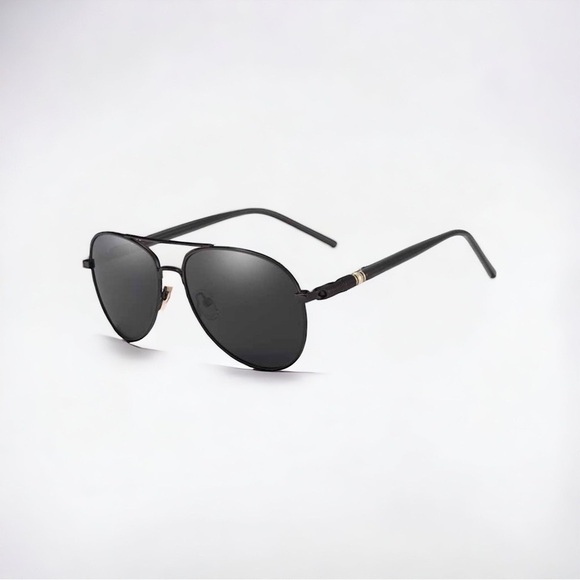 Mens Aviator Sunglasses Black Metal Frame Gray Polarized Lenses New - Picture 2 of 8